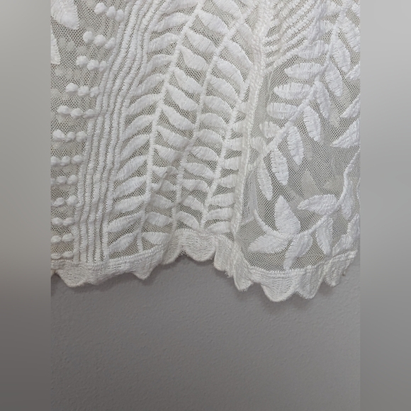 EXPRESS White Embroidered DAISY FLORAL Mesh Lace Boho Festival SHIRT TOP Large - Picture 5 of 8